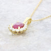 18ct Yellow Gold 1.27ct Ruby and 0.26ct Diamond Cluster Pendant and Chain