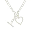 Sterling Silver Ladies T-Bar and Crystal Set Heart Link Necklace