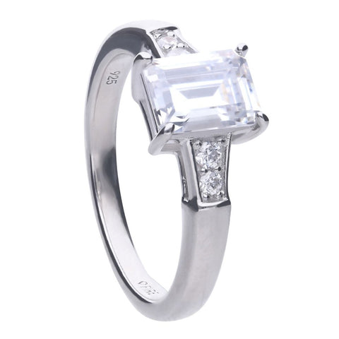 Diamonfire Sterling Silver Emerald Cut Zirconia Dress Ring R3714 Size O