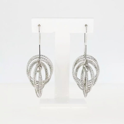 Sterling Silver Diamond Cut Multi Ring Spiral Ladies Drop Earrings