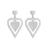 Sterling Silver Cubic Zirconia Double Heart Ladies Drop Earrings