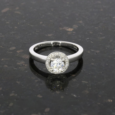 18ct White Gold 0.58ct Halo Cluster Diamond Ring | H&H Family Jewellers