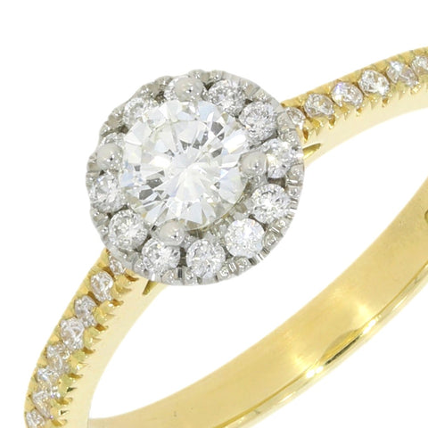 18ct Yellow Gold and Platinum Brilliant Cut 0.28ct Diamond Halo Cluster Ring