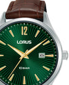 Lorus Green Dial Brown Leather Strap Mens Watch RH995RX9