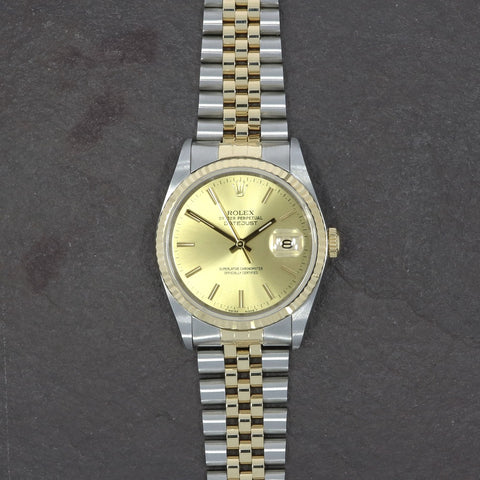 Pre Owned Rolex Oyster Perpetual Datejust 36 Bi Metal Mens Watch 16233 Papers RW0411 (1993)