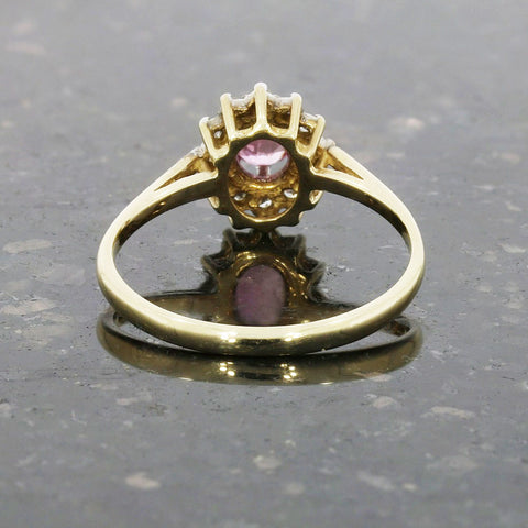 9ct Yellow Gold Pink Sapphire and Diamond Cluster Ring
