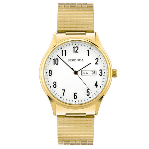 Sekonda Easy Reader Gold Plated Expander Bracelet Day Date Mens Watch 30124