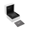 Seiko watch box with black interior and Seiko card on a white background