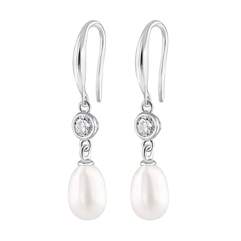 Lido White Freshwater Pearl and Cubic Zirconia Drop Earrings T138EW