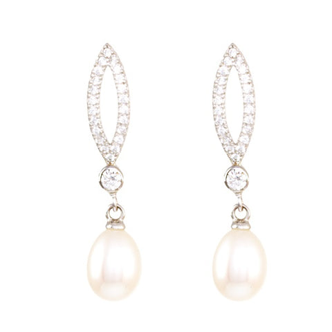 Lido Pearls Cubic Zirconia White Freshwater Pearl Drop Earrings T174EW