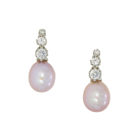 Lido Cubic Zirconia Pink Freshwater Pearl Drop Earrings T175EP