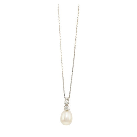 Lido White Freshwater Pearl Cubic Zirconia Pendant and Chain T175W