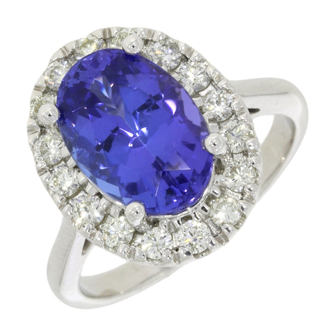 14ct White Gold 3.98cts Tanzanite and Diamond Cluster Ring