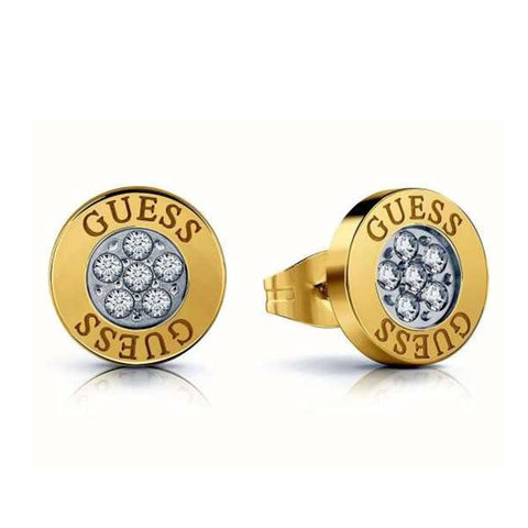 Guess Gold Tone Crystal Stud Earrings UBE02158YG
