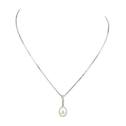 Lido Pearls Freshwater Pearl and CZ Pendant and Chain YP008
