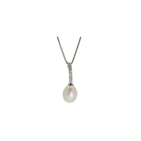 Lido Pearls Freshwater Pearl and CZ Pendant and Chain YP008