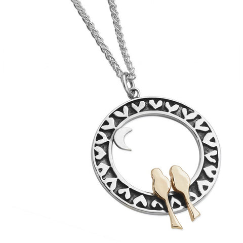Linda MacDonald Romantic Birds Sterling Silver and 9ct Gold Necklace Moondance Collection EM1Y