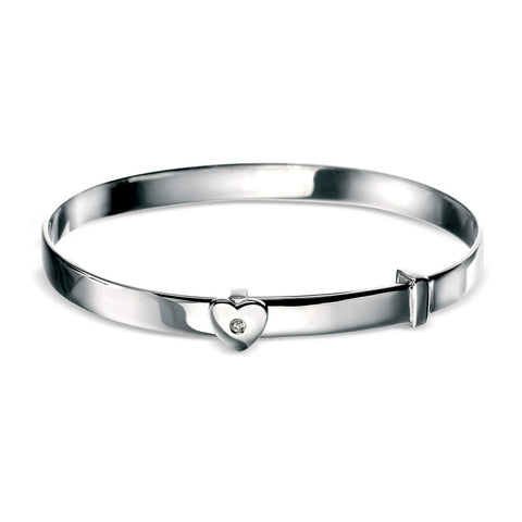 D for Diamond Heart Sterling Silver Baby Bangle B773