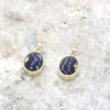Blue John and Jet 9ct Yellow Gold Oval Reversible Drop Earrings| H&H