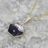 Derbyshire Blue John and Labradorite 9ct Yellow Gold Hexaganol Reversible Pendant