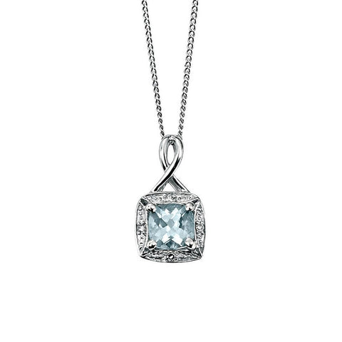 9ct White Gold Aquamarine and Diamond Pendant GP709T | H&H Jewellers