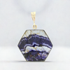 Derbyshire Blue John and Whitby Jet 9ct Yellow Gold Hexaganol Reversible Pendant