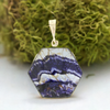 Derbyshire Blue John and Whitby Jet 9ct Yellow Gold Hexaganol Reversible Pendant