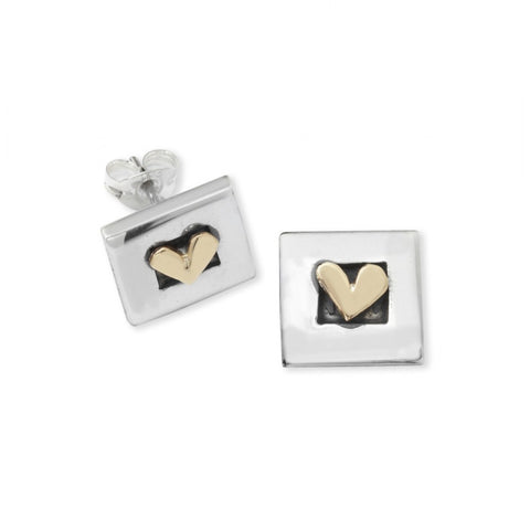 Linda MacDonald Sterling Silver and 9ct Gold Heart Stud Earrings Petite Collection SPET7