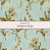 Decorative design inspired by Ickleford Tulips with floral patterns on a light blue background.