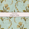 Decorative design inspired by Ickleford Tulips with floral patterns on a light blue background.