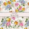 Floral pattern inspired by spring tulips with colorful flowers on a beige background.