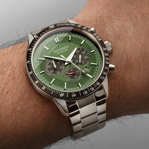 Sekonda Velocity Sports Chronograph Men's Watch Green Dial 1913