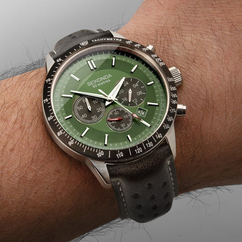 Sekonda Velocity Sports Chronograph Men's Watch Green Dial 1937 | H&H