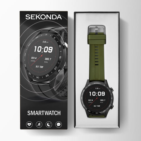 Sekonda Active Smart Watch Black Case Green Silicone Strap 1993
