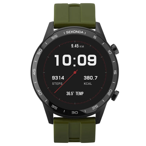 Sekonda Active Smart Watch Black Case Green Silicone Strap 1993