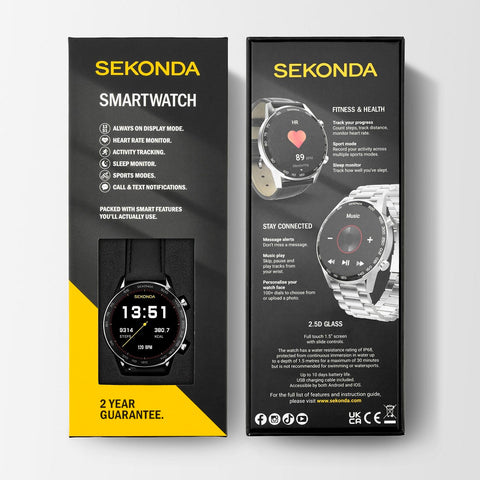 Sekonda Active Plus Smart Watch Silver Case Leather Strap 30178 | H&H 