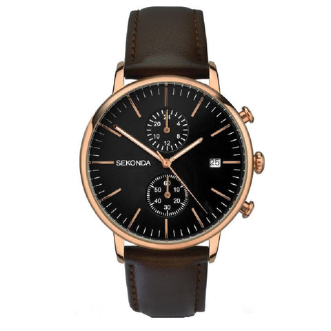 Sekonda Dual Time Brown Leather Strap Men's Watch 1380