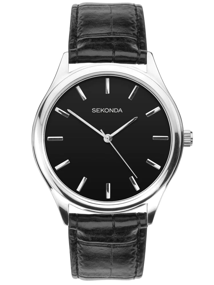Sekonda men's black sales leather strap watch