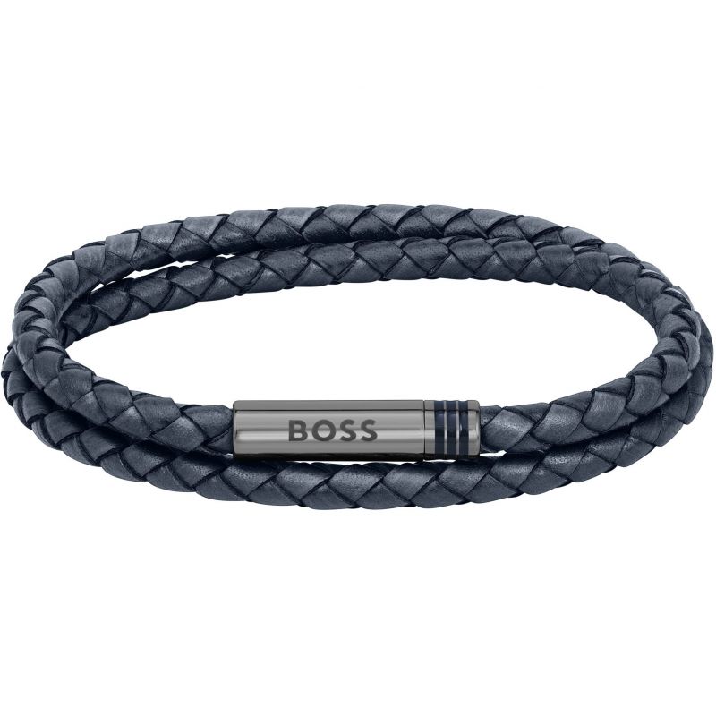 Hugo Boss Mens Leather Bracelet BOSS Men's Leather Double Braided