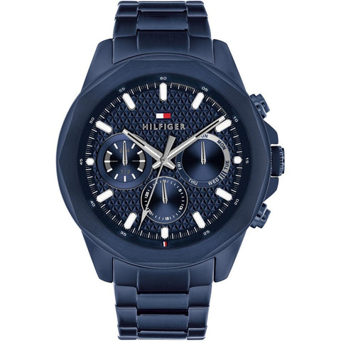 Tommy Hilfiger Mens Blue IP Stainless Steel Day Date Watch 1710652