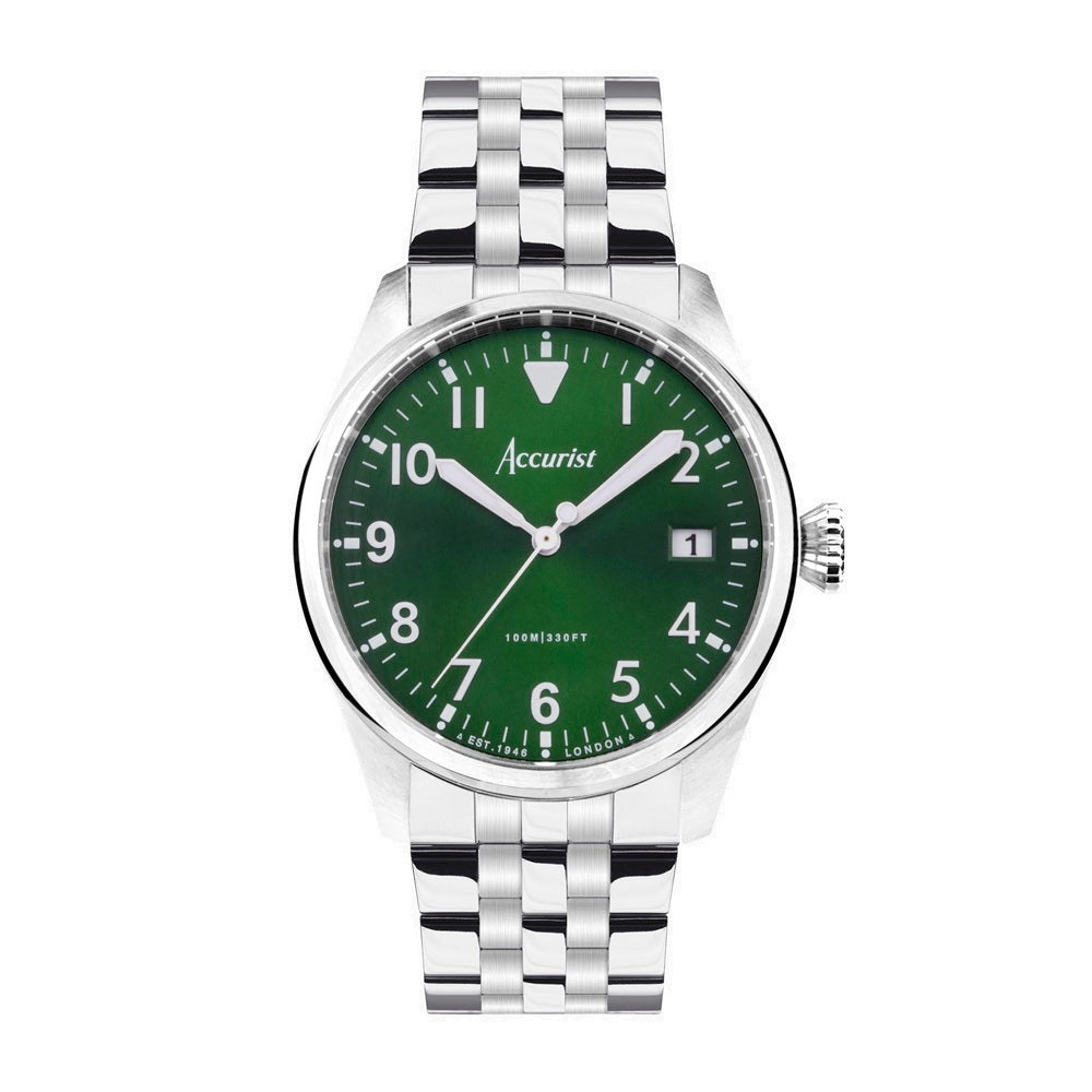 Accurist 76002 Green Dial Aviation Mens Watch H H Jewellers Cheshire Hollins and Hollinshead