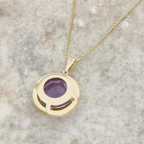 9ct Yellow Gold Amethyst and Diamond Pendant and Chain
