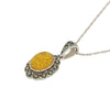 Amber & Marcasite Sterling Silver Oval Pendant and Chain | H&H