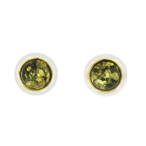 Green Amber Sterling Silver Stud Earrings