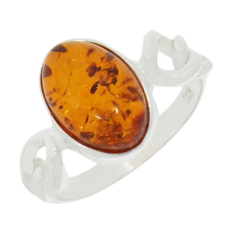 Amber Sterling Silver Ladies Ring AM035 | H&H Family Jewellers– Hollins ...
