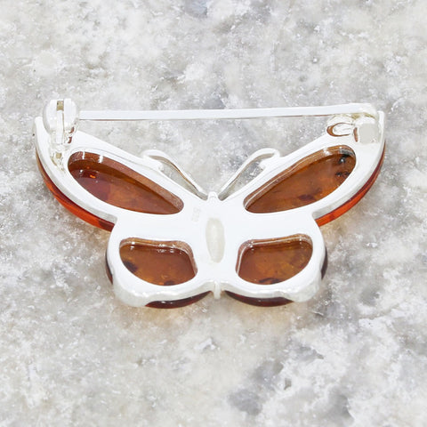 Amber Sterling Silver Butterfly Brooch