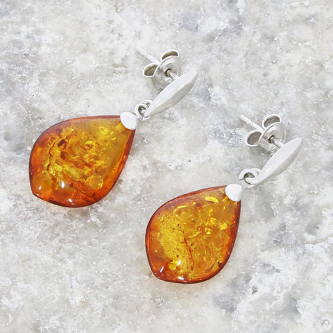 Amber Sterling Silver Teardrop Earrings