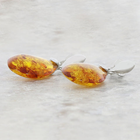 Amber Sterling Silver Teardrop Earrings