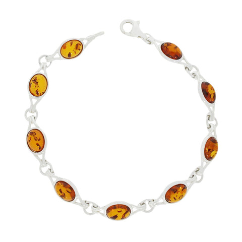 Amber Oval Link Sterling Silver Ladies Bracelet