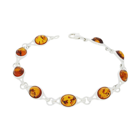 Amber Oval Link Sterling Silver Ladies Bracelet